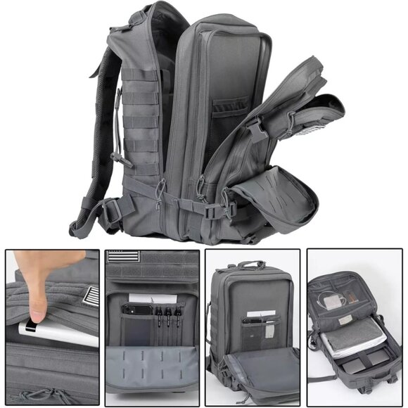 45L Tactical Backpack Grey Waterproof Multi Compartment for Hiking, Camping, - Picture 4 of 5